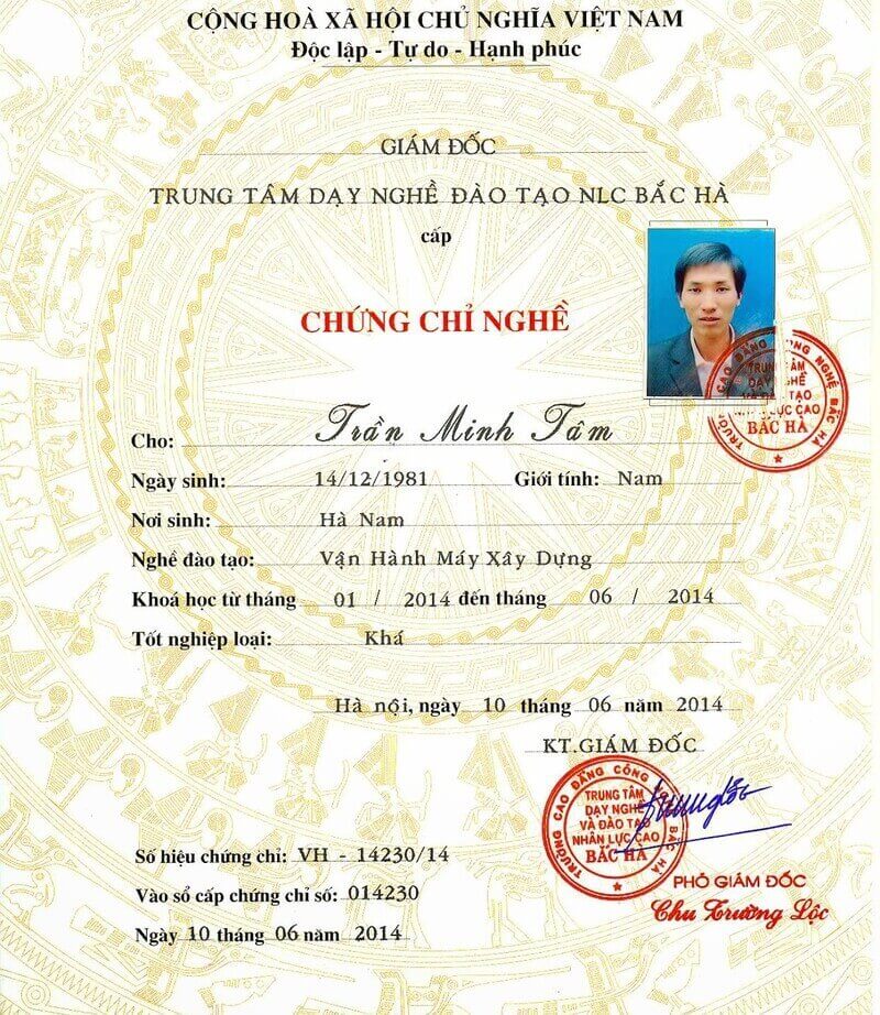 chung chi van hanh may xay dung